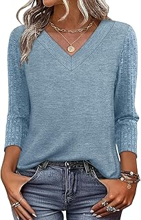 WIHOLL Womens Tops 3/4 Sleeve Dressy Casual Shirts Fall Outfits Travel Vacation Plus Size Spring Clothes