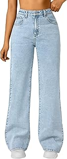 Trendy Queen Women's High Waisted Straight Wide Leg Jeans, Comfort Stretch Baggy Denim Pants