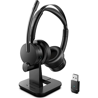 Wireless Headset with Mic for Work(Upgrade Volume Knob & Charging Indicator), Bluetooth Headset with Microphone for PC, with Noise Cancelling/Mute/USB for Call Center/Office/Home/Computer/Teams/Zoom