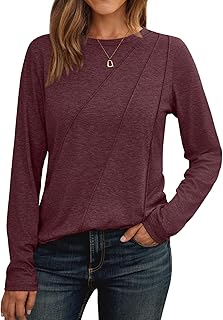 AUTOMET Womens Pleated Long Sleeve Tunic Tops - Loose Fit Crewneck Casual Shirts, Soft Lightweight Everyday Basic Clothes