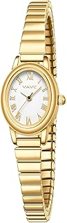 VAVC Small Gold Watches for Women,Analog Womens Watch with Stainless Steel Expansion Band,Oval Case Roman Dial,Water Resistant