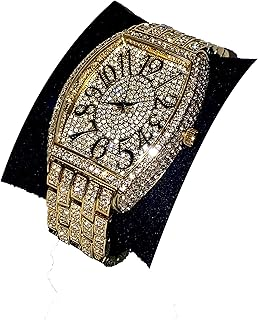 Men's Wrist Watch Band Luxury CZ Diamond Iced Out Watch Gold Numeric Rectangle Square Dial Watch For Men Women Hip Hop