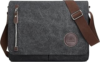 ZHIERNA Canvas Satchel Messenger Bag for Men Women, Vintage Shoulder Crossbody 13.3" Laptop Bag for Work Travel