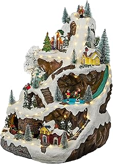 Alpine Corporation 18" Tall Indoor Animated Winter Wonderland Set with 75 LED Lights, Music, Moving Train, Tabletop Christmas Decoration