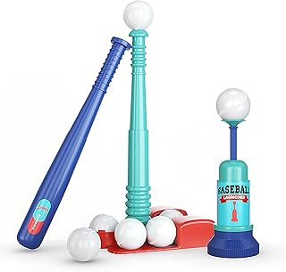 TOMLEON T Ball Stand for Kids and Toddlers 1-3, 3-5, 5-8. Baseball Set With 6 Large Balls, Adjustable Tball Batting Tee, and Pitching Machine. T-
