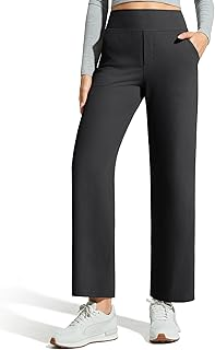 G4Free Ribbed Ankle Pants for Women 7/8 Length Wide Leg Yoga Dress Pants with Pockets Casual Work