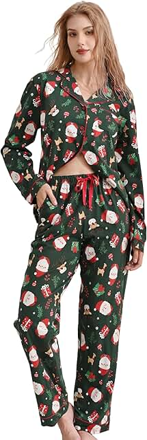 NAP BOUND 100% Cotton Pajama Sets for Women 2025 Holiday PJs Set Soft Long Sleeve Button Down Sleepwear XS-XXL