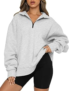 Trendy Queen Women's Oversized Half Zip Fleece Sweatshirts-Cozy Pullover, Drop Shoulder for Fall Winter