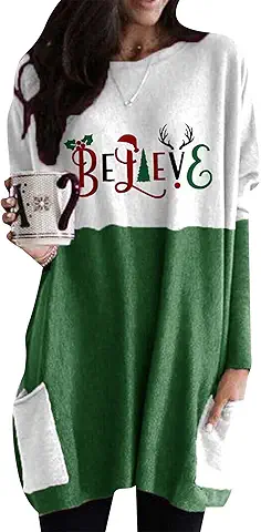 Women's Christmas Sweatshirt Casual Fashion Printing Long Sleeve O-Neck Pullover Top Blouse Wool Sweater, S-3XL