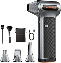 WOLFBOX MF200 Compressed Air Duster with Removable Battery & 4 Nozzles, Cordless 3-Speed Adjustable Mini Blower for Computer Keyboard, Car Cleaning, Home, and Outdoor Use