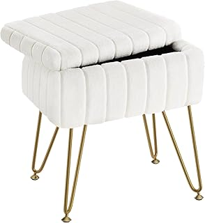 Greenstell Vanity Stool Chair Faux Fur with Storage, 15.7"L x 11.8"W x