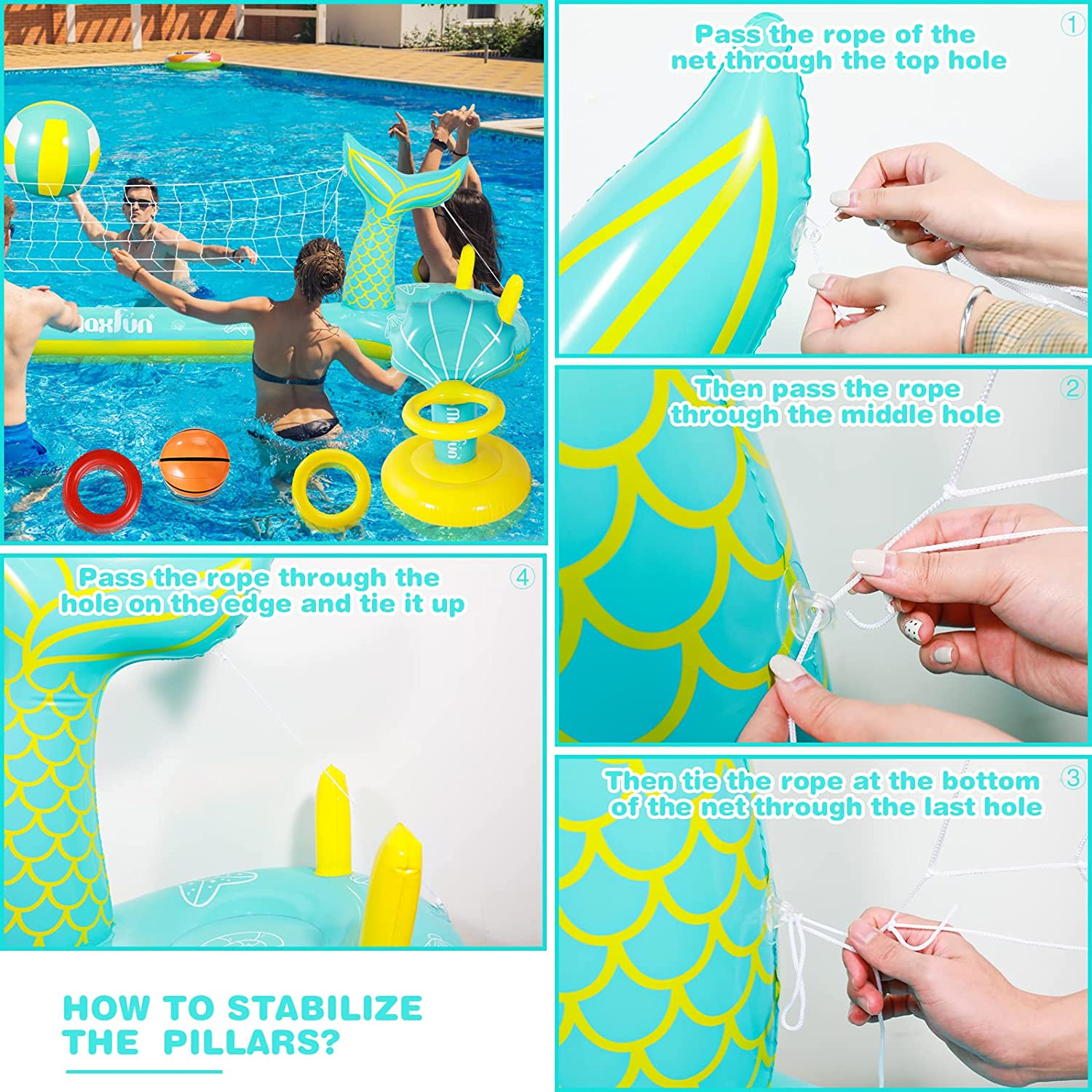 Max Fun Pool Floats Toys Game Set Floating Basketball Hoop Inflatable Ring Toss