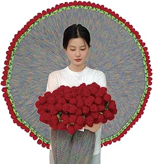 SoffMoiis Crochet Flowers Bouquet Blanket Handmade Shining Brightly Roses, Super Soft Throw Blanket for Bed, Couch, Romantic Valentine,