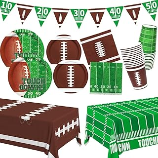 Gatherfun Football Party Supplies Kit Serve 24,Includes Dinner Plates, Dessert Napkins, Cups,Banner and Touchdown Tablecloth for Birthday