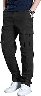 DOWMQ Men's Cargo Pants Casual Workout Joggers Stretch Sweatpants Elastic Drawstring Hiking Tactical Pants with 6 Pockets